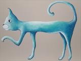 The Blue Cat   Enchanté by Marc Heaton, Painting, paint,pencil,pen,ink on wood