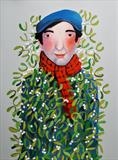 The Mistletoe Seller by Marc Heaton, Painting, paint,pencil,pen,ink on wood
